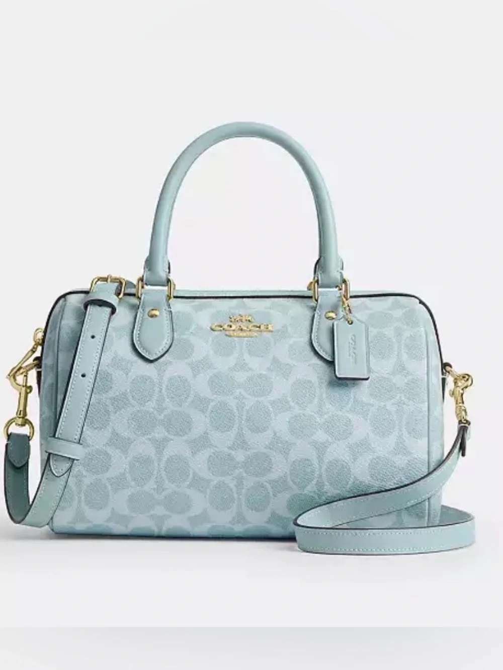 🩵Coach NWT Light Blue Signature C Canvas Medium Rowan Satchel with Gold Hardware